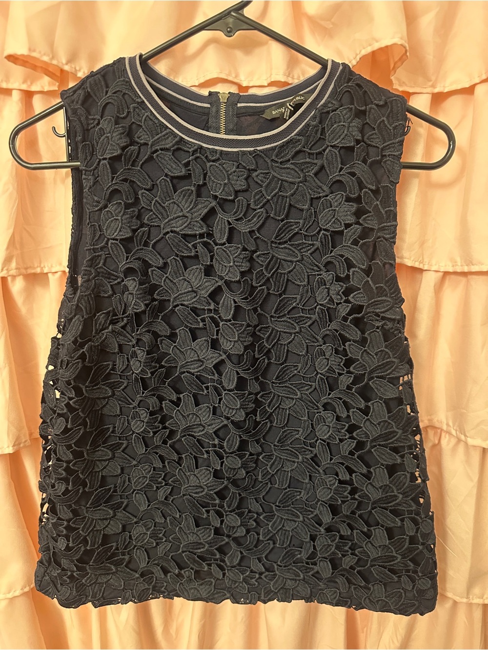 Banana Republic Navy Floral Lace Sleeveless Top